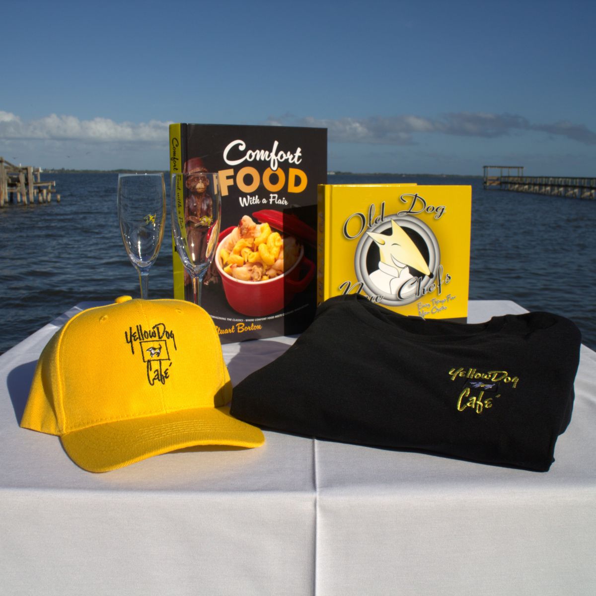 Yellow Dog Gift Basket - Champagne Flutes