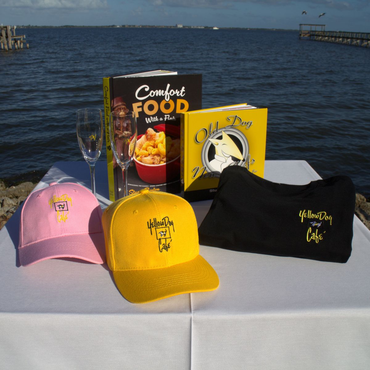 Yellow Dog Gift Basket - Champagne Flutes