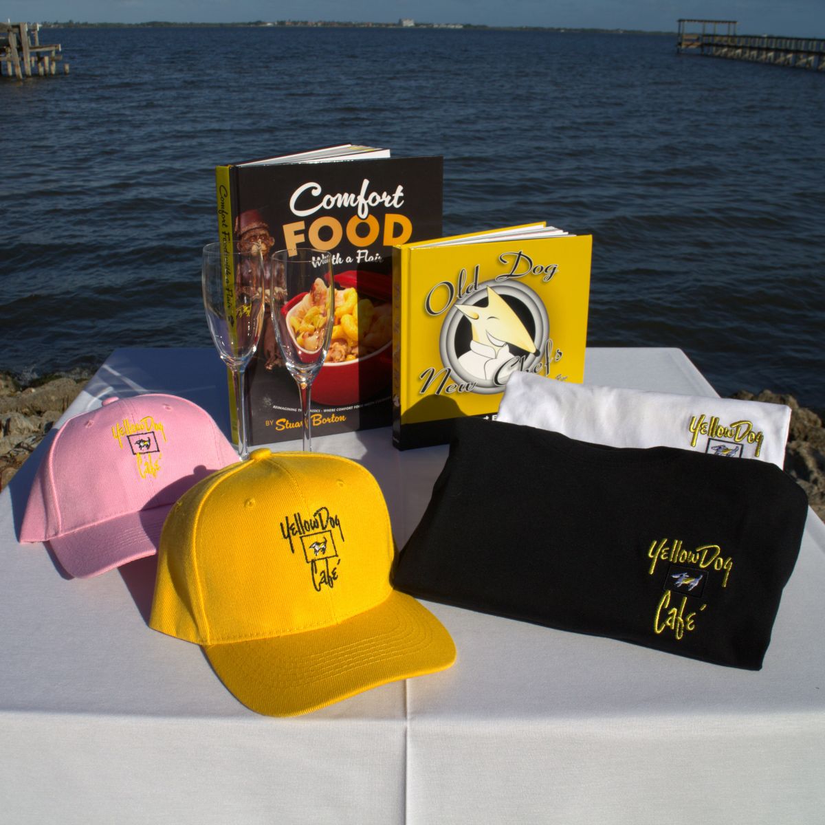 Yellow Dog Gift Basket - Champagne Flutes